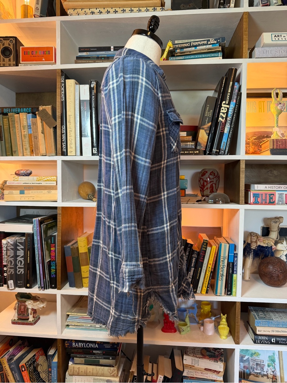 Sneak Peek Blue Plaid Button-Up Tunic - Picture 3 of 5